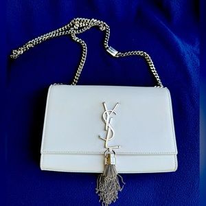 YSL Saint Laurent Kate Tassel Chain Bag white silver leather